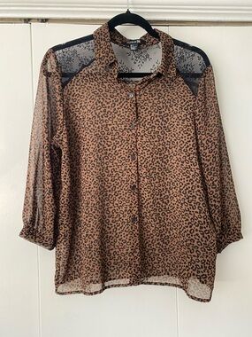 Forever 21 Brown and Black Leopard Sheer Button-Down Shirt